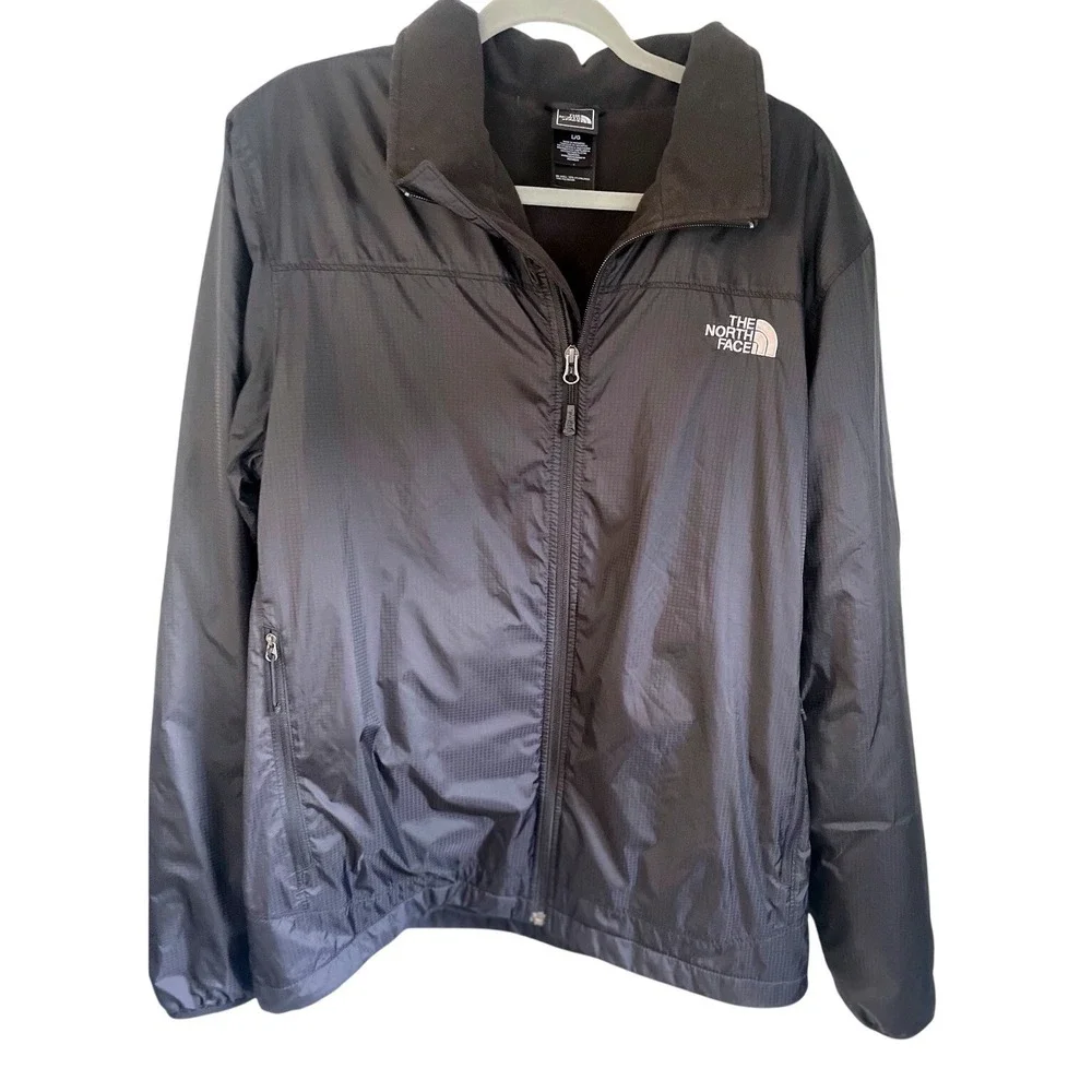 The North Face Full Zip Jacket Black Fleece Lined Lightweight Mens Size‎ L